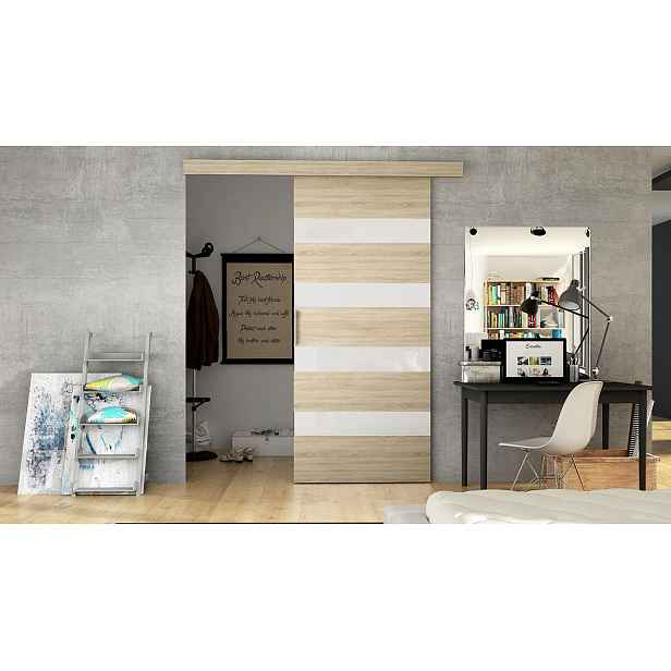 Posuvné dveře SKULEN 5 - 90 cm, dub sonoma / bílé sklo