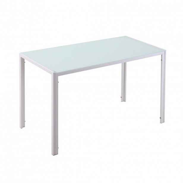 Redom JÍDELNÍ stůl 120/60/75 cm z tvrzeného skla s kovovým rámem, moderní design, Bílá