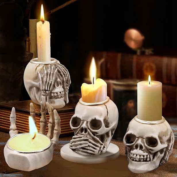 Svícny Lebka Na Halloween 4 Ks Dekorativní Ohřívače Dekorace