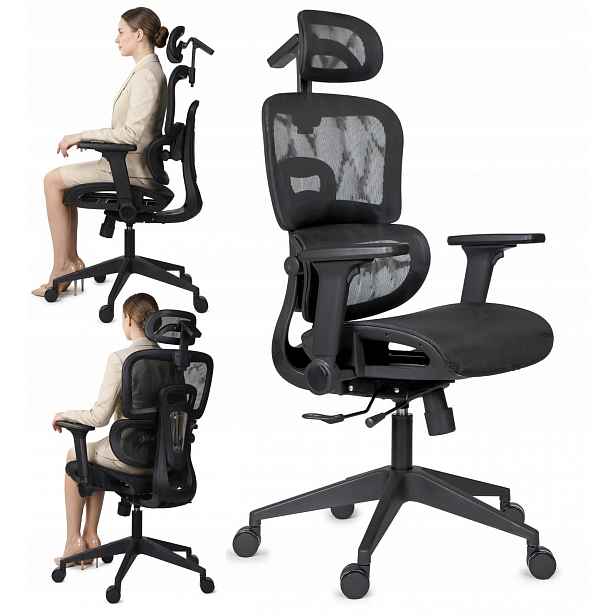 Ergonomická kancelářská židle s plným nastavením pro područky, opěrku hlavy, bedra