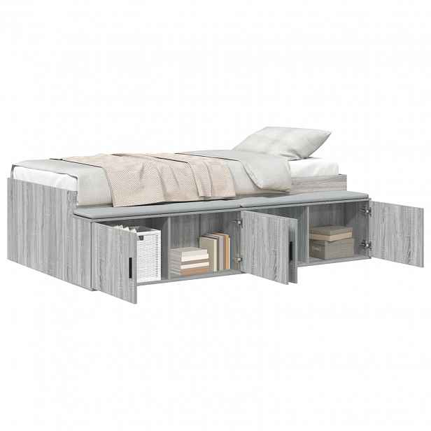 vidaXL Rám postele se dveřmi Šedá Sonoma 70 x 190 cm Kompozitní dřevo