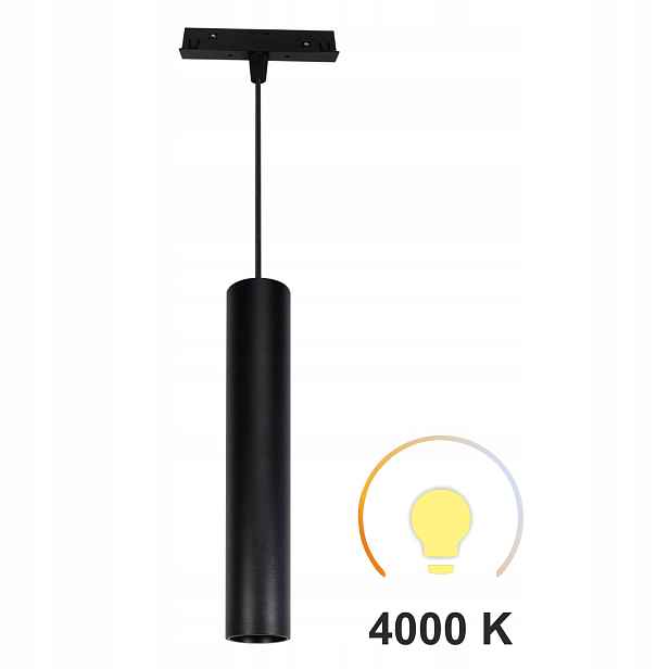 Závěsná Led lampa Tuba Černá 10W 4000K Neutrální Smart Track 48VDC