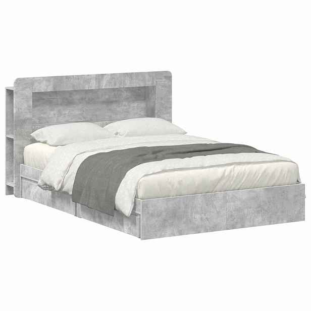 vidaXL Rám postele s úložným prostorem Betonově šedá 150 x 200 cm