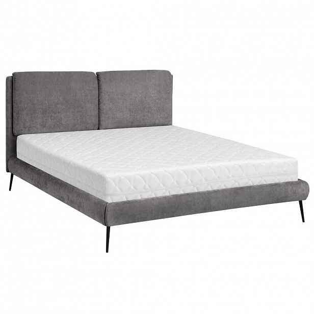 Beautysofa ČALOUNĚNÁ POSTEL Nuit, dvoulůžko 160x200 cm s taštičkovou matrací 26 cm, žinylková látka, tmavě šedá