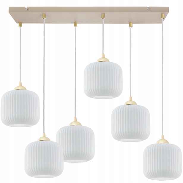 Závěsná Stropní Lampa Lustr Rýhovaná Béžová Bílé Sklo Do Obývacího Pokoje E27