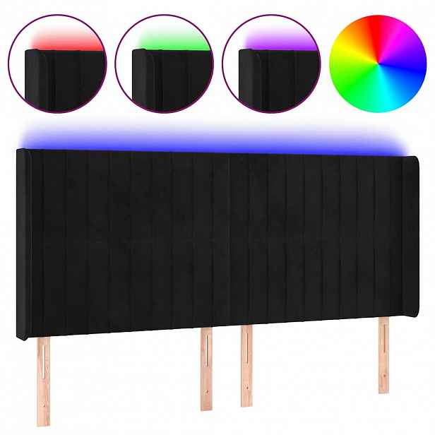 vidaXL Čelo postele s LED černé 183 x 16 x 118/128 cm samet
