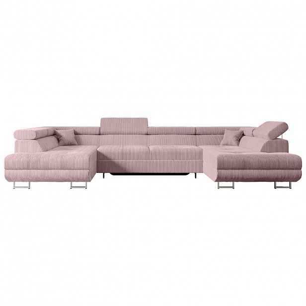 ALTDECOR SEDACÍ SOUPRAVA s funkcí lůžka a úložným prostorem pod sedákem GUSA-U 342x202x107 cm, růžová manšestr