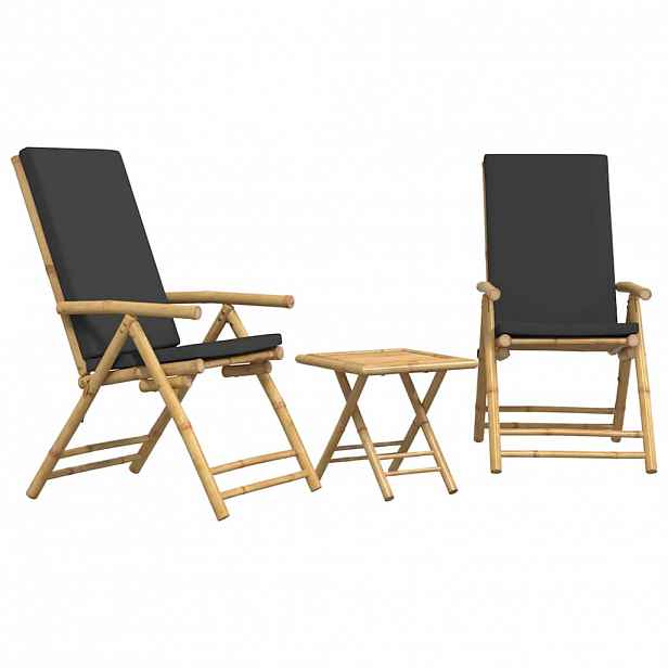 vidaXL 3dílný skládací bistro set s tmavě šedými poduškami bambus
