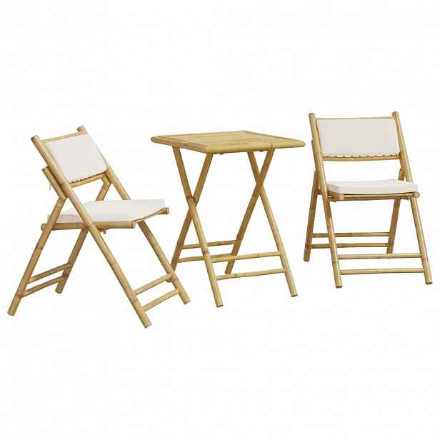 vidaXL 3dílný skládací bistro set s krémově bílými poduškami bambus