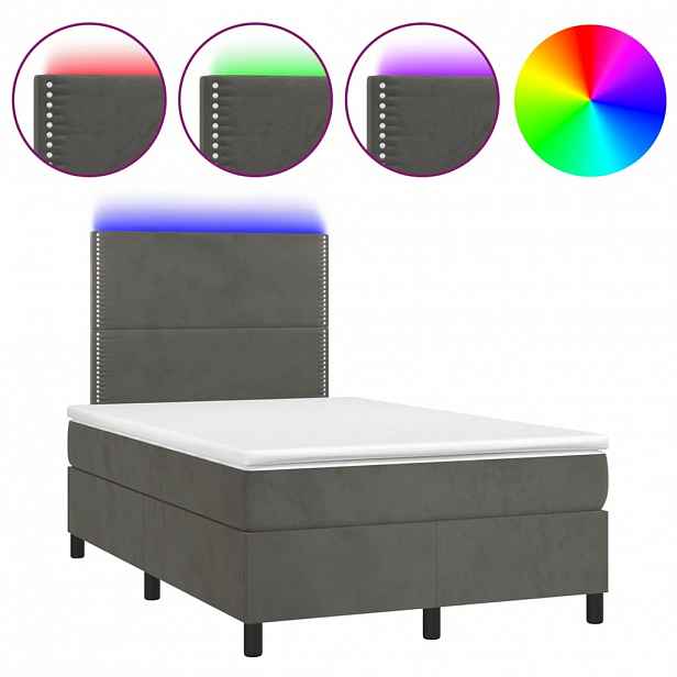 vidaXL Box spring postel s matrací a LED tmavě šedá 120 x 190 cm samet