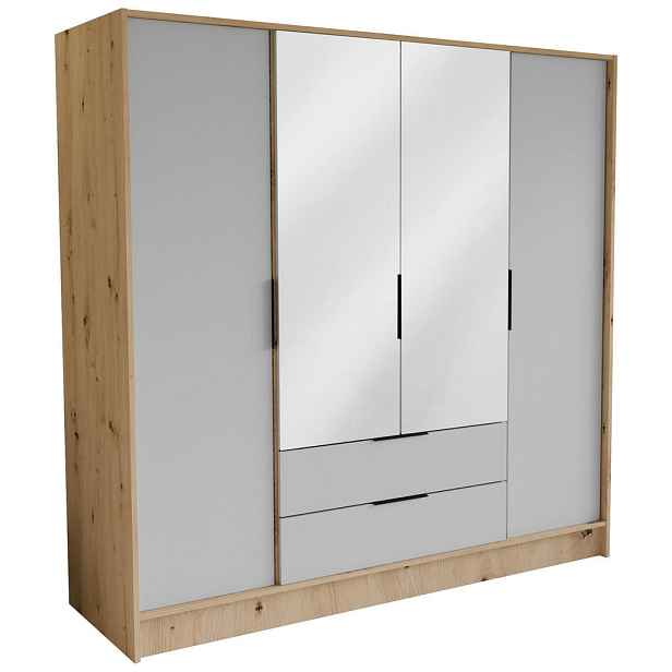 MASSENO ŠATNÍ SKŘÍŇ S OTOČNÝMI DVEŘMI CAVA, 200/200/51 cm moderní 4dveřová se zrcadlem, dub Artisan