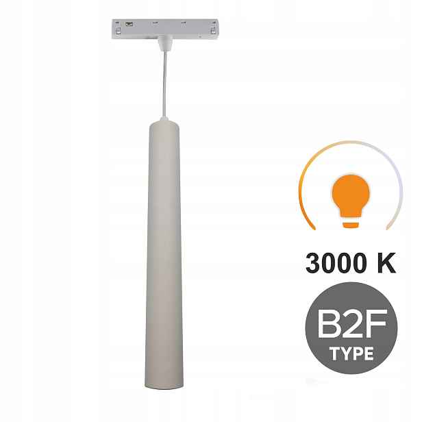 Závěsná Led lampa Tuba Bílá 10W 3000K Teplá Typ B2F pro Smart Track 48VDC