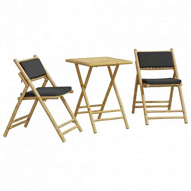 vidaXL 3dílný skládací bistro set s tmavě šedými poduškami bambus