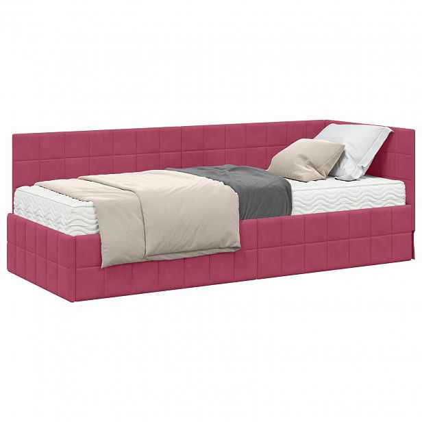 vidaXL Rohový rám postele s matrací 2 ks Víno Červené 80 x 200 cm