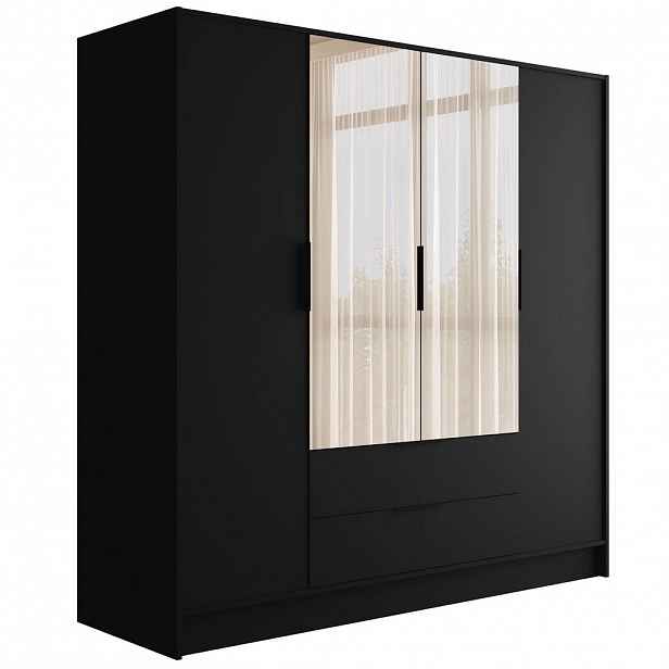 ALTDECOR ŠATNÍ SKŘÍŇ s zrcadlem a křídlovými dveřmi KOLIN 200x200 cm černá