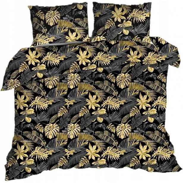 Černo-zlaté Povlečení Glamour Listy Floral 160x200
