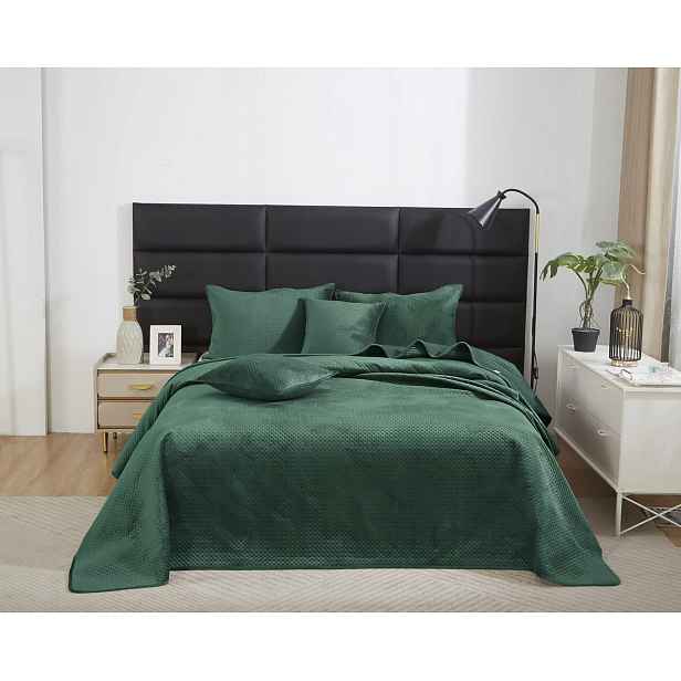 Lahvově Zelená Barva Prošívaný Přehoz Velvet na postel 140x200 Maya