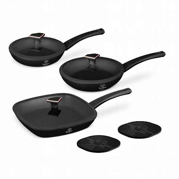 Sada 3 pánví s poklicí Fashion FTV-0050 Matte Black-Rose Gold