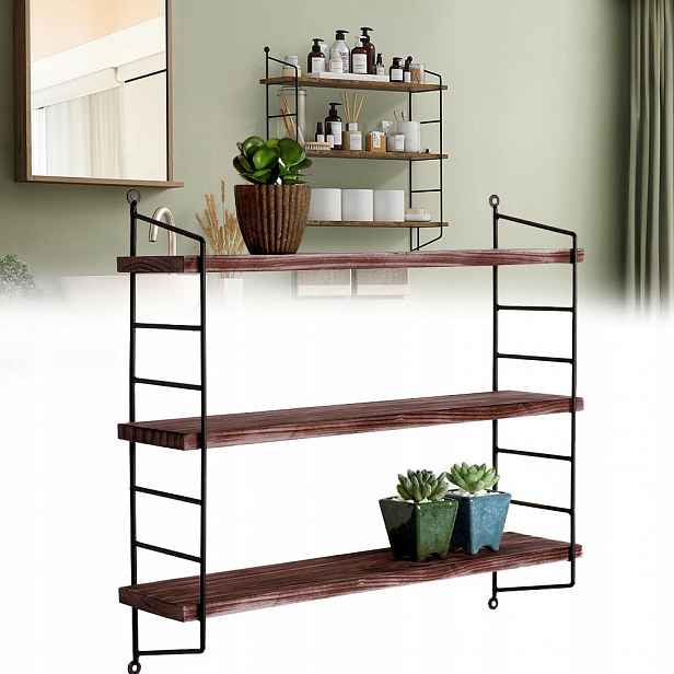 Černá Kovová Polička Na Stěnu Loft Obývací Pokoj Závěsná 51.5x12x58.5 cm