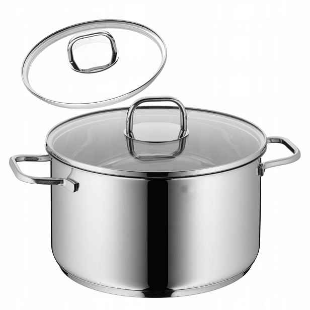 Hrnec 24 cm 5,7 l s víkem Velký skleněný Nerezová Ocel Nepotažený