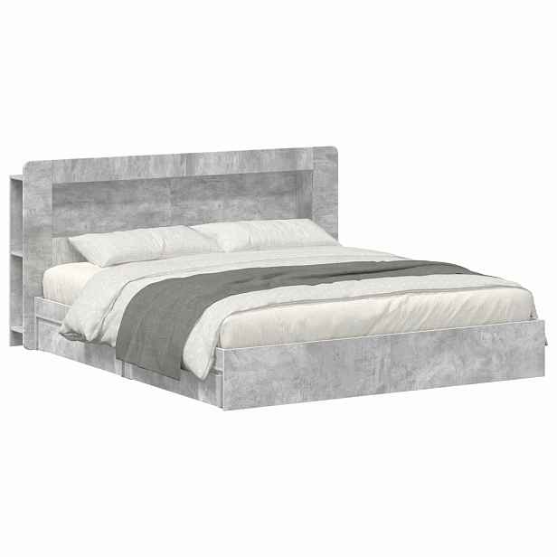 vidaXL Rám postele s úložným prostorem Betonově šedá 200 x 200 cm