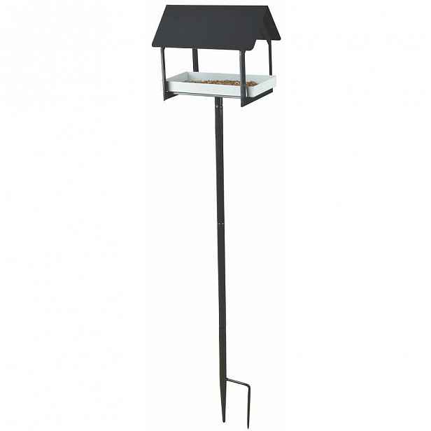 Antracitová kovová ptačí budka se zápichem Esschert Design, výška 126 cm