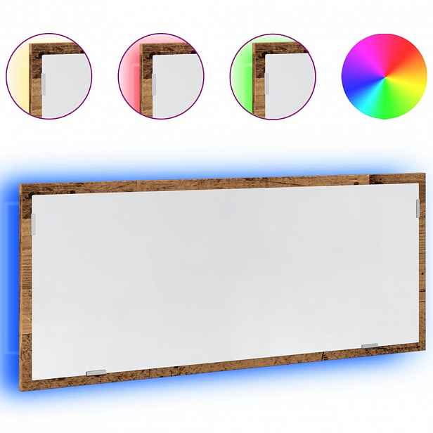 vidaXL Koupelnové zrcadlo s LED old wood 100 x 8,5 x 37 cm kompozit
