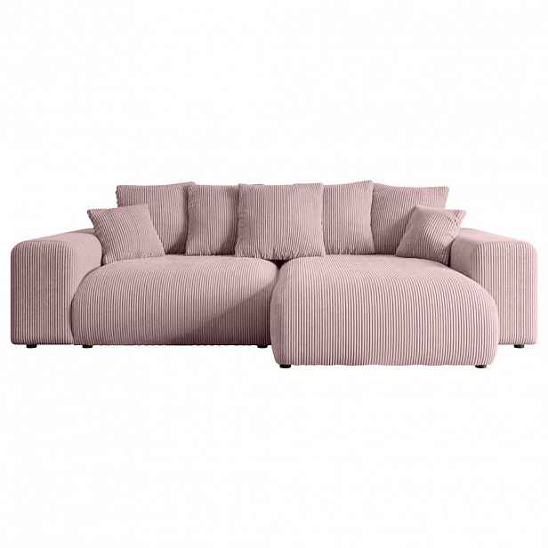 ALTDECOR ROHOVÁ SEDACÍ SOUPRAVA s otomanem vpravo ESKAR-L 266x176x72 růžový manšestr