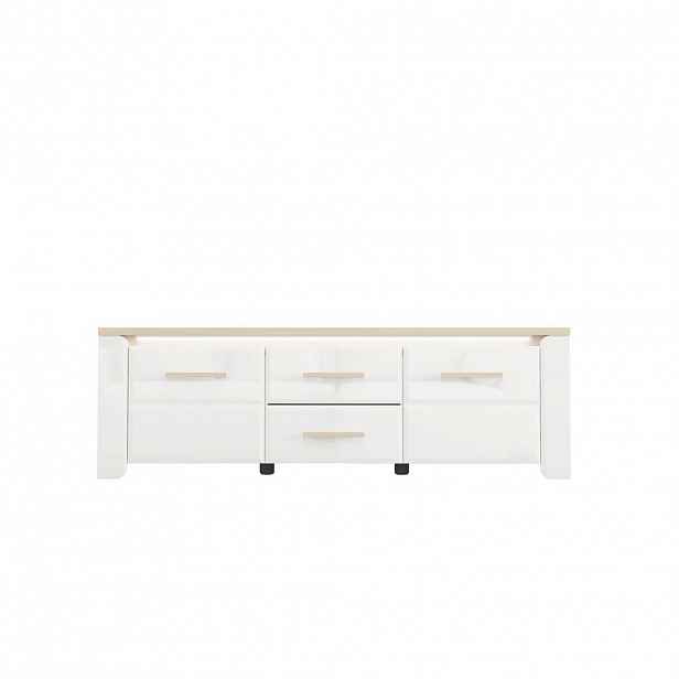 Carryhome KOMODA POD TELEVIZI, bílá, dub bianco, 154/49,5/40 cm