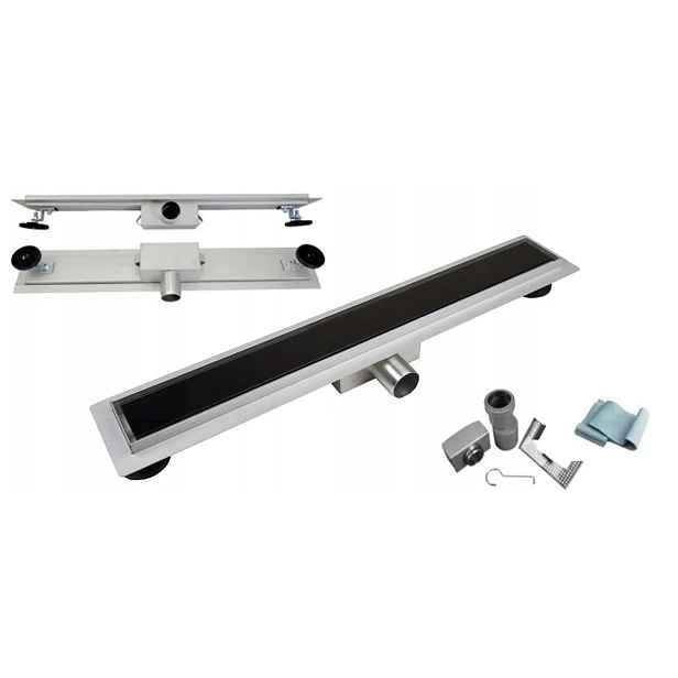 Lineární odtok 80 cm nízký 52 mm Sklo Černé