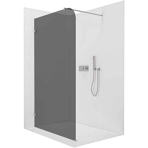 Sprchová zástěna Walk-in Orbis Round L/P - 8 mm - kulatá vzpěra - chrom, grafitové sklo - 130x200 cm