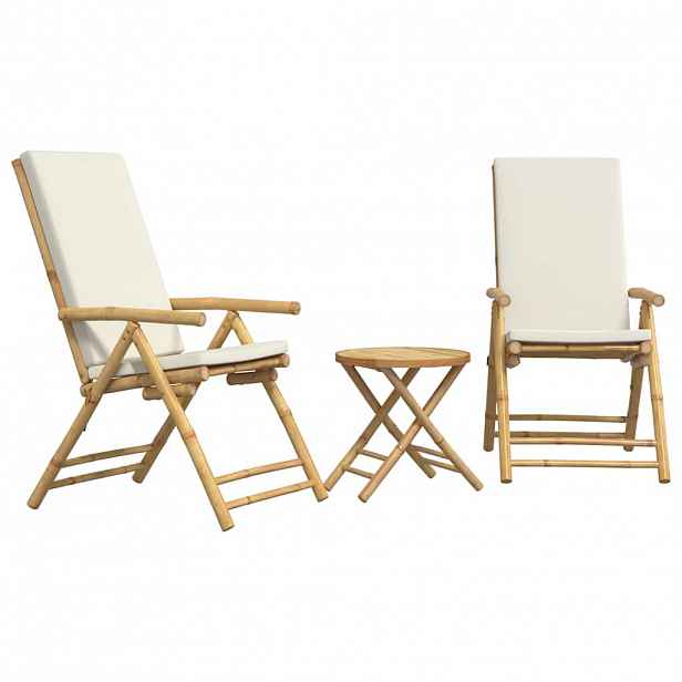 vidaXL 3dílný skládací bistro set s krémově bílými poduškami bambus