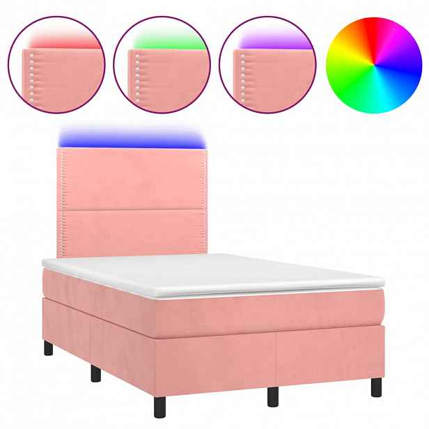 vidaXL Box spring postel s matrací a LED růžová 120 x 190 cm samet