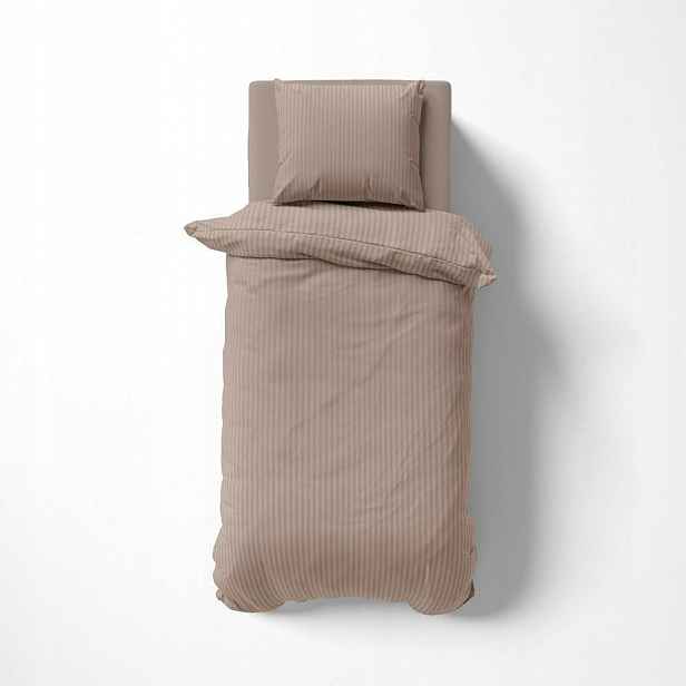 Povlečení damaškové 140x200 taupe béžová, tmavé jednobarevné pruhy 1 cm Pure