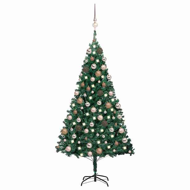 vidaXL Umělý vánoční stromek s LED a sadou koulí zelený 180 cm PVC