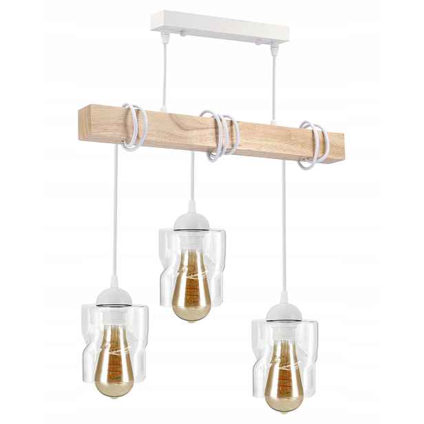 Závěsné Stropní Svítidlo Led Bílá Dřevěná 3x E27 Lustr Čtverec Čtverec