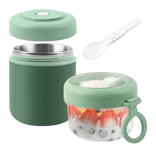 Lunchbox na jogurt a vločky 860 ml Vzduchotěsný hrnek 2v1 se lžičkou zelený