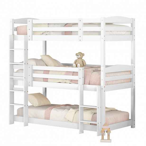 Redom PALANDA 90/200 cm se třemi lůžky, bezpečnostním zábradlím a žebříky, Bílá