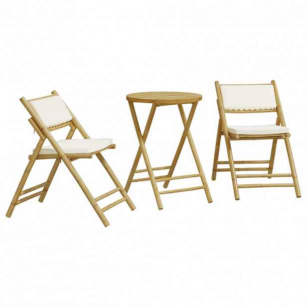 vidaXL 3dílný skládací bistro set s krémově bílými poduškami bambus