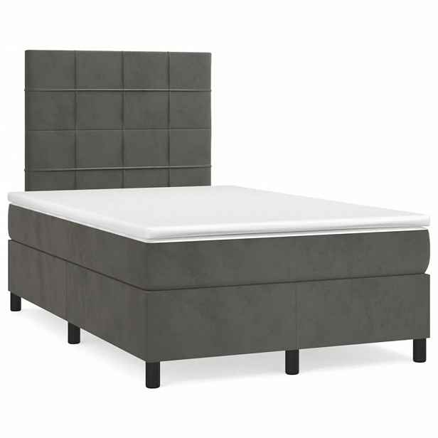 vidaXL Box spring postel s matrací a LED tmavě šedá 120 x 190 cm samet