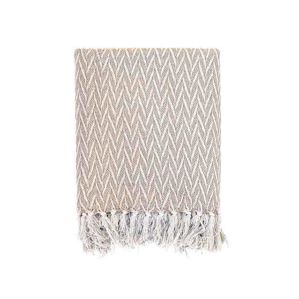 Béžovo-latté pléd se vzorem a třásněmi Yarn - 130*150 cm Chic Antique