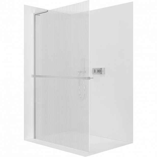 Sprchová zástěna Walk-in Onyx L-levá vzpěra - 8 mm + polička/držák na ručníky - chrom, rýhované sklo - 80x200 cm