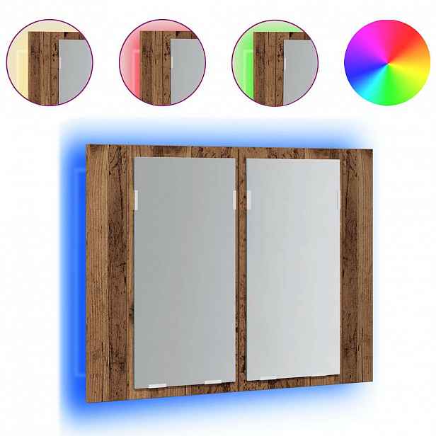vidaXL Zrcadlová skříňka s LED old wood 60x12x45 cm kompozitní dřevo