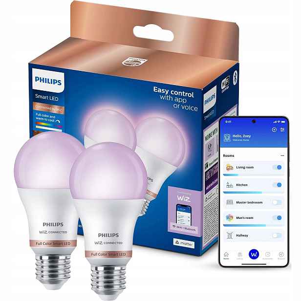 2x Led žárovka E27 Philips Smart 13W Rgb Inteligentní WiFi Aplikace WiZ