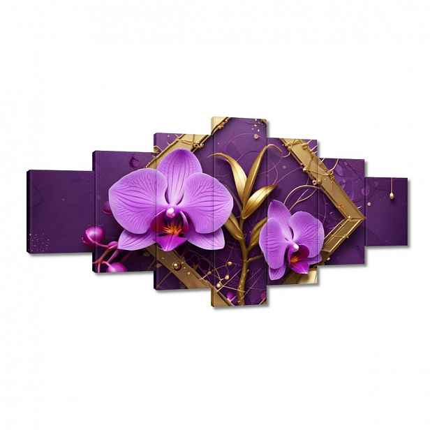 Obrazy 210x100 Fialové orchideje a zlato