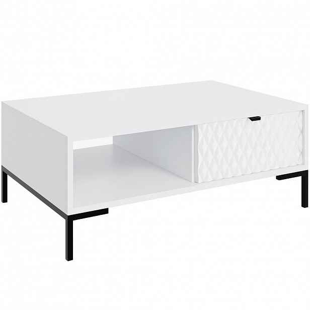 Beautysofa KONFERENČNÍ STOLEK Montreal se zásuvkou a otevřenou přihrádkou, dekorativní 3D čela, 100 × 60 cm, bílá