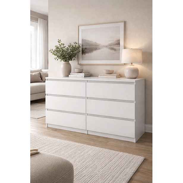 Bílá komoda s zásuvkami 120 cm, 6 zásuvek do ložnice obývacího pokoje Výrobce