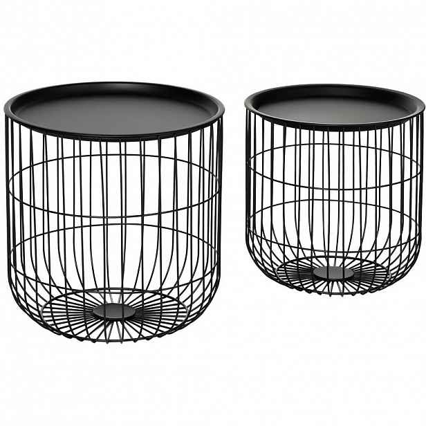 Redom KONFERENČNÍ stolek 40/40 cm a 35/35 cm, skandinávský design, stohovatelný, s odnímatelnou odkládací plochou, Černá
