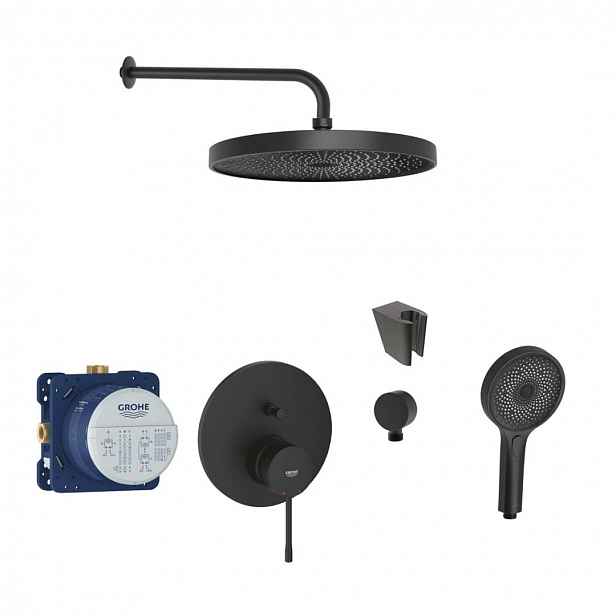 SANITINO - Sprchový set s baterií a tělesem pod omítku Grohe, příslušenství kielle, matná černá SANI21GKK406