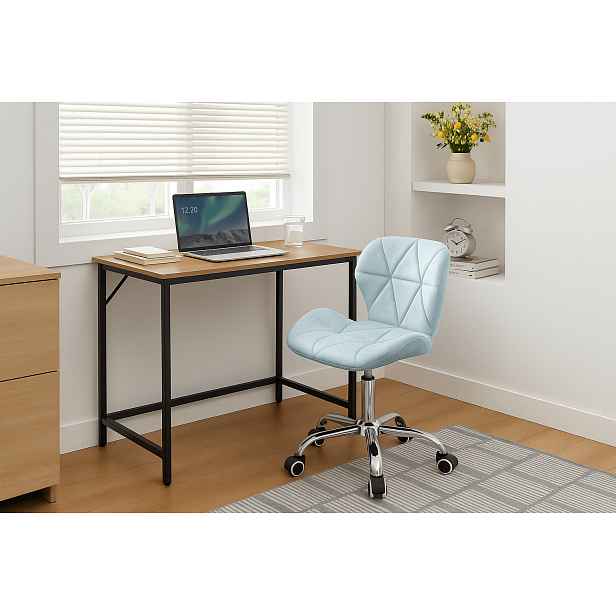 Set do pracovny TAYLOR stůl 80x50 cm dub sonoma + křeslo AVOLA VELVET světle modré